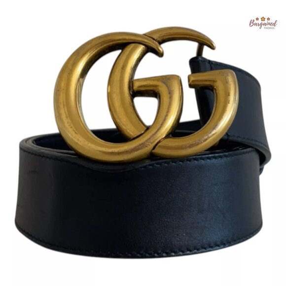 Authentic Gucci Black Smooth Calfskin Leather Gold Double G Buckle Belt 75/30 - Picture 1 of 13